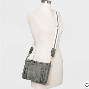 VR NYC Small Grey Faux Suede Crossbody Purse